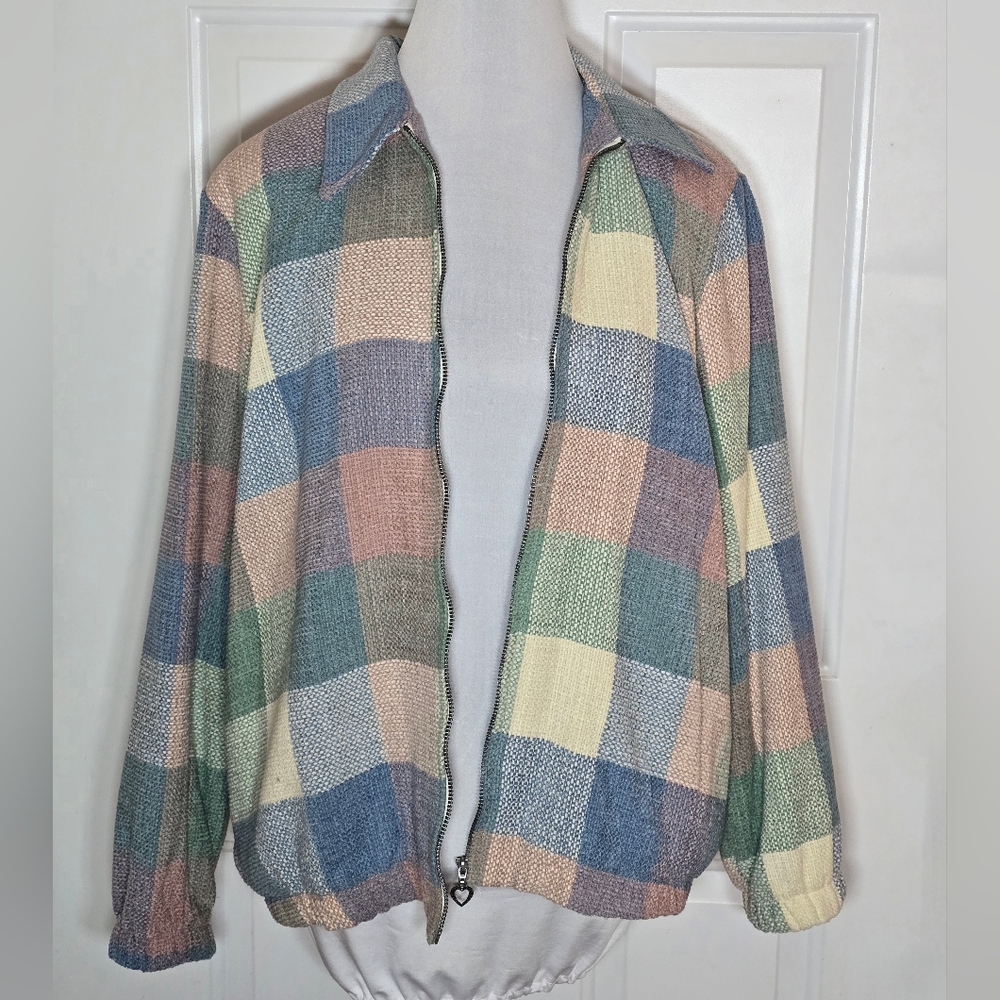 Alfred Dunner Multicolor Check Weave Jacket Women's Size 14 Zip Up